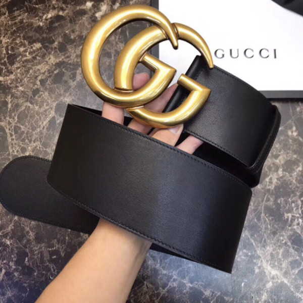 G*u*i wide leather belt with double g