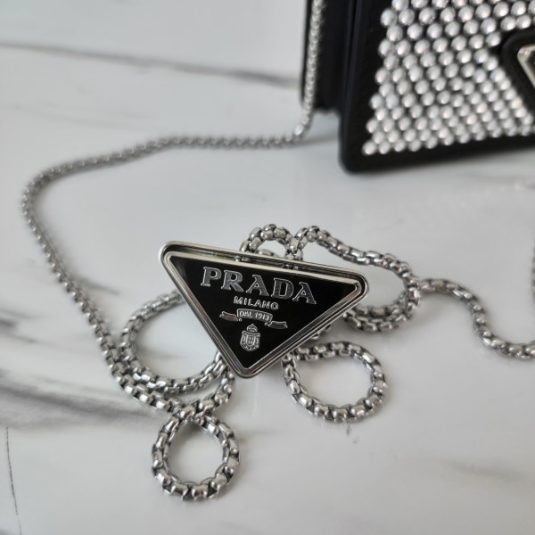 Pra*a cardholder with shoulder strap and crystals